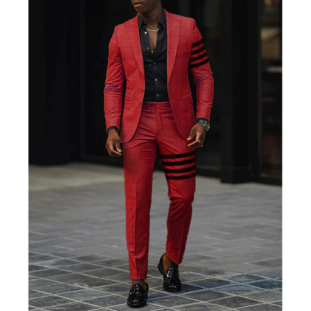 SpringAutumn Printed TwoPiece Men's Casual Slim Fit Suit Set