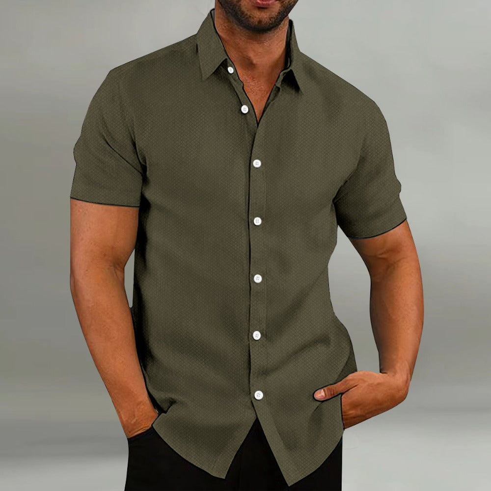Summer Fashion Men's Shirt Casual Breathable Flip Collar Solid Color Short Sleeve