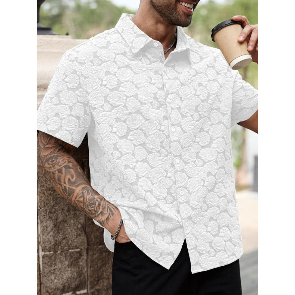 Men's Rose Print Short Sleeve Shirt Loose Casual Soft Comfy