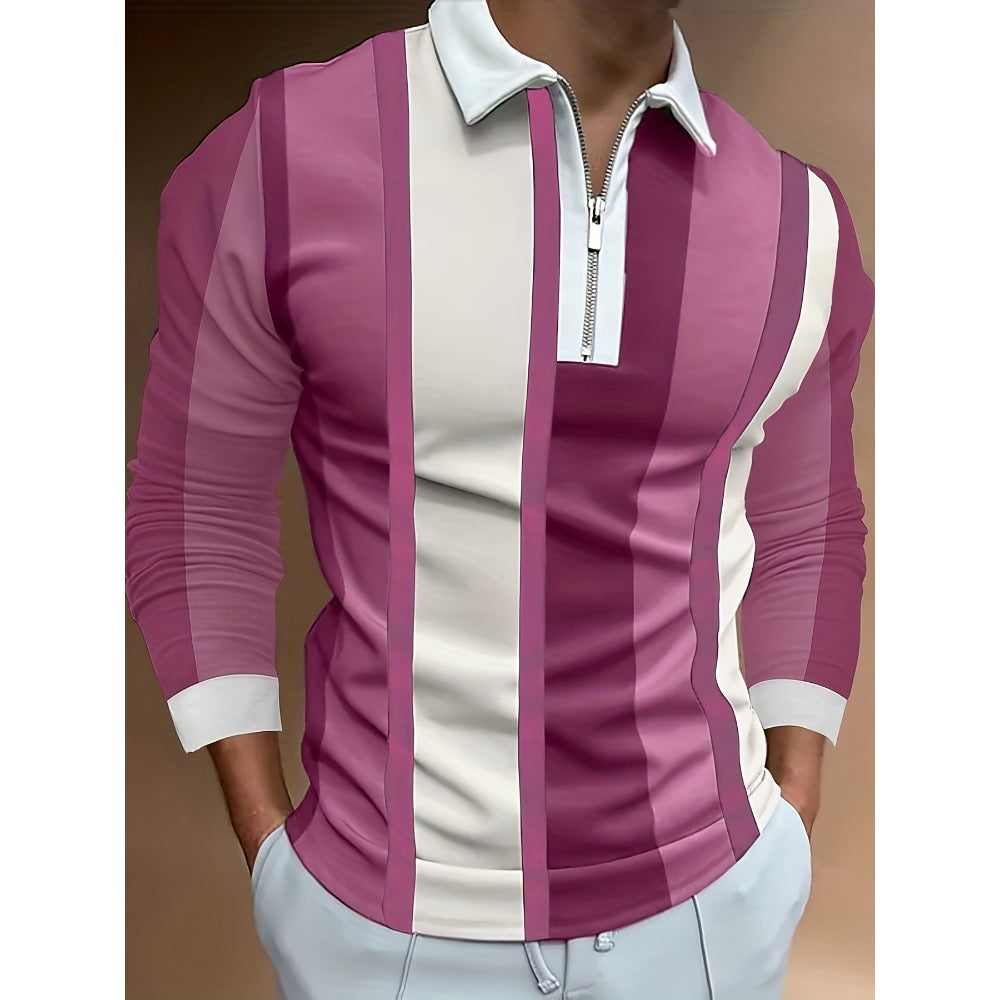 Autumn New 3D Print Long Sleeve Zipper Polo Shirt Men's Business Casual