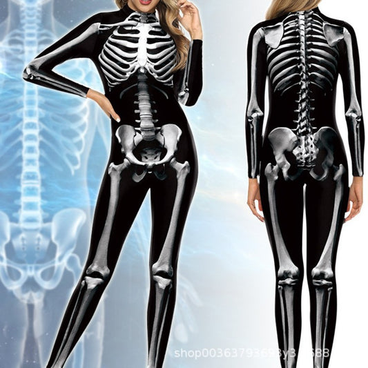 Halloween Tight-Fit Skeleton Jumpsuit with 3D Digital Print