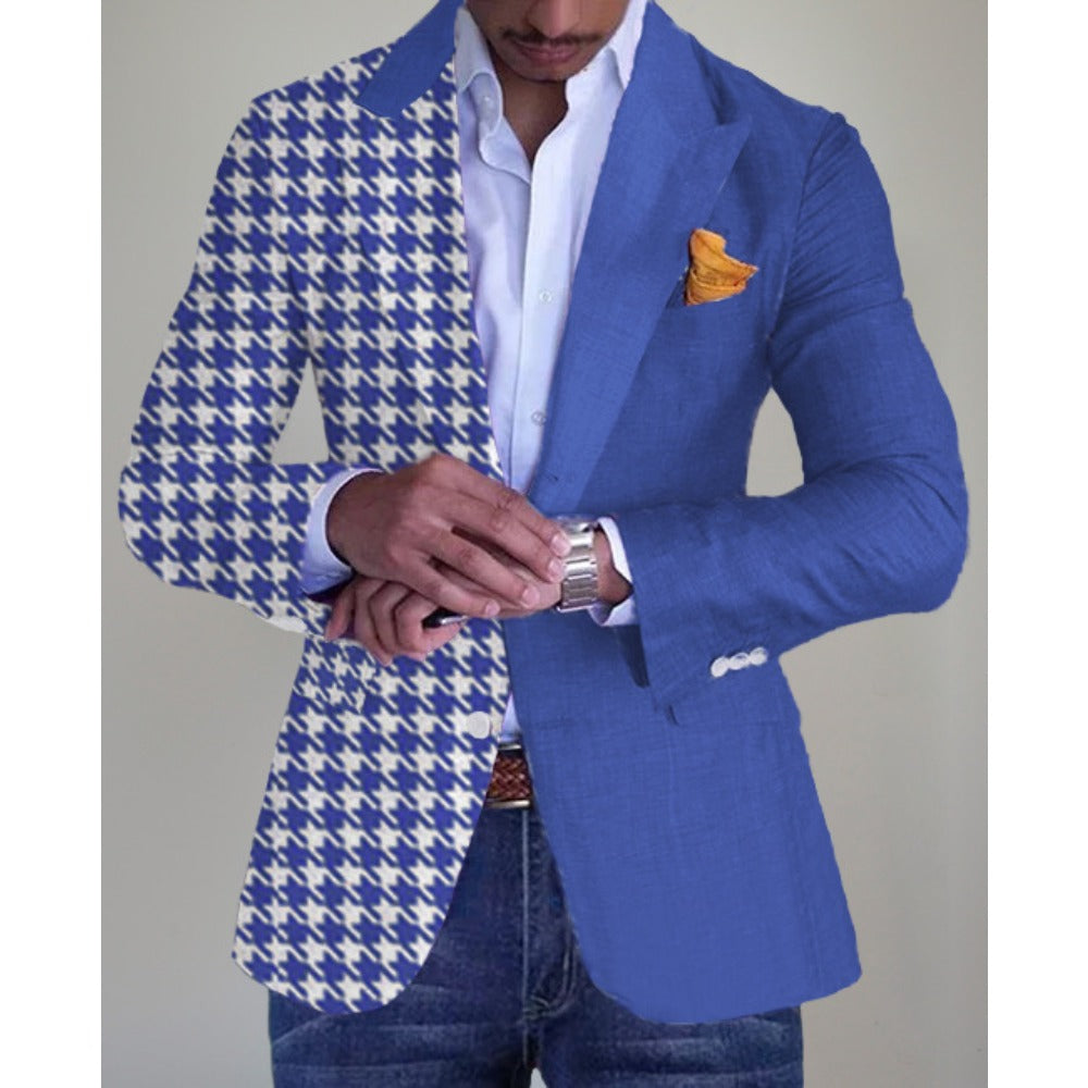 SingleBreasted TwoButton Checkered Blazer  Men's Slim Fit Casual Suit