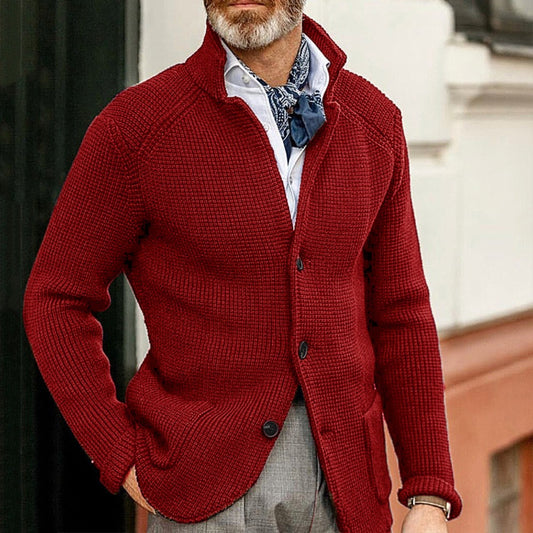 Men's Slim-Fit Stand Collar Knit Cardigan