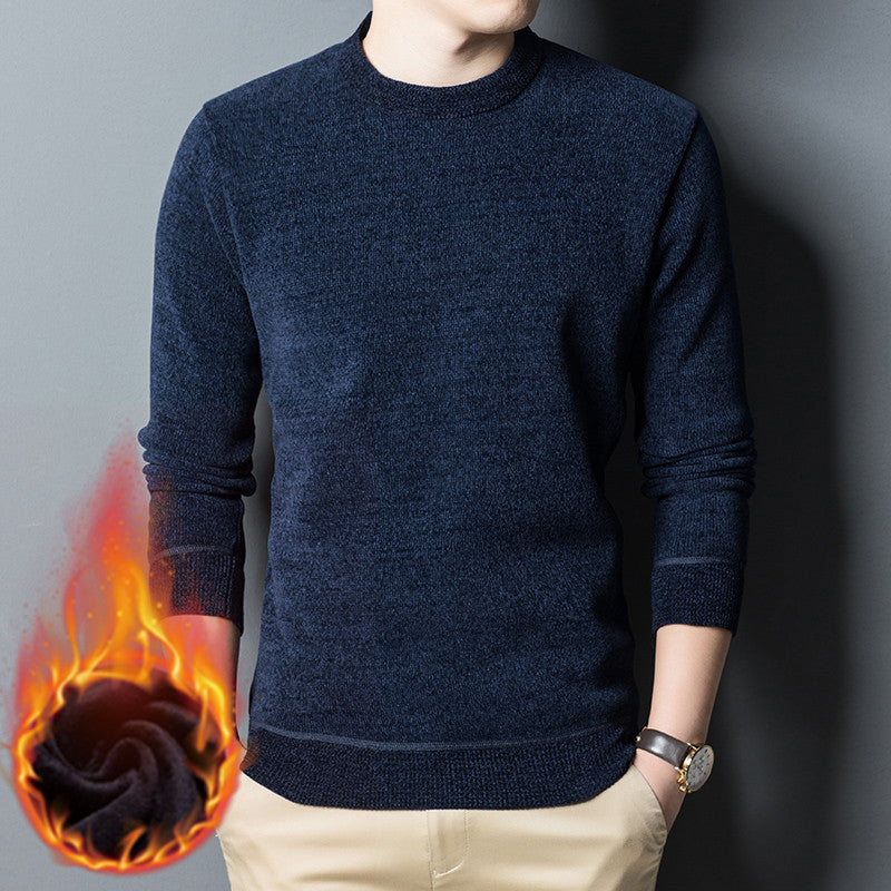 New Chenille Fleece-Lined Thickened Sweater – Men’s Solid Color Winter Warm Base Layer