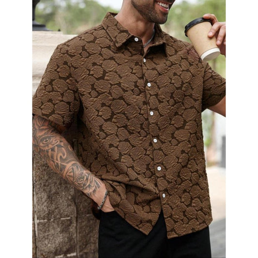 Men's Rose Print Short Sleeve Shirt Loose Casual Soft Comfy