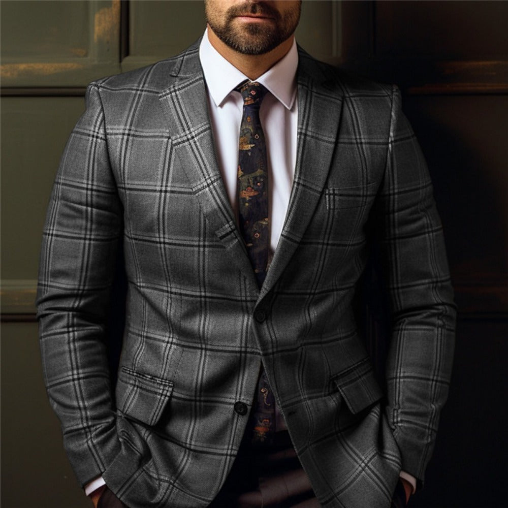 Men's Spring Top Commuting Casual Print DoubleBreasted Suit Jacket  Plus Size