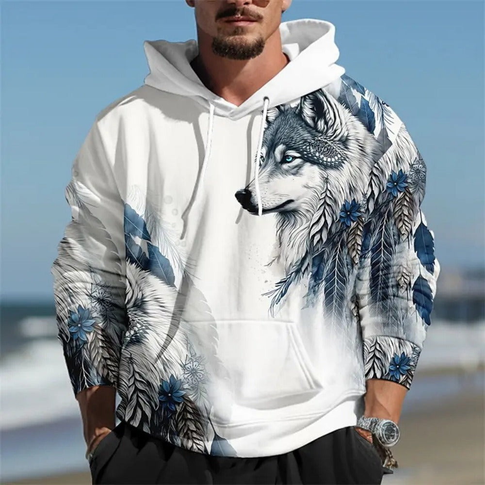New Men's Animal Print Hoodie Loose Fit Pullover