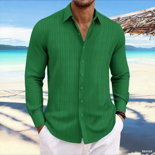 Best-Seller AliExpress New Men's Linen Stripe Jacquard Casual Loose Long Sleeve Shirt