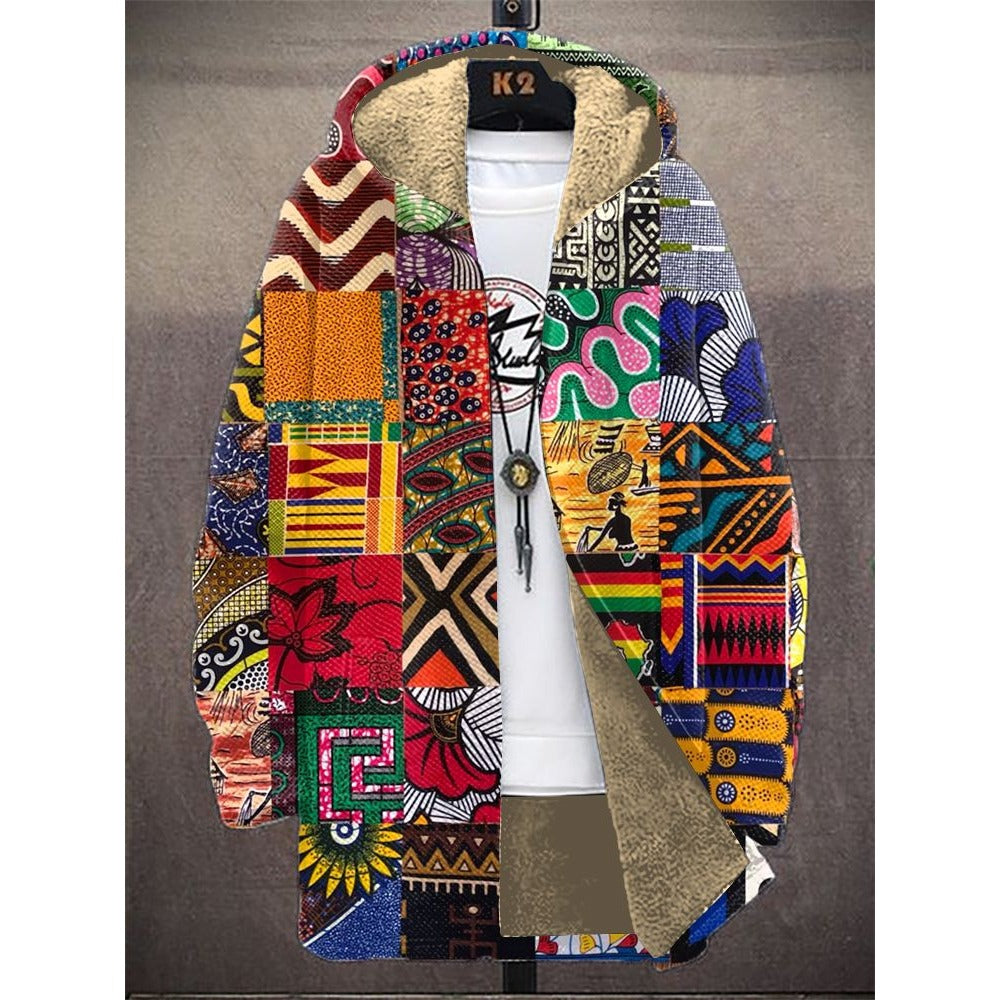 Trendy Digital Print Fleece-Lined Men's Coat