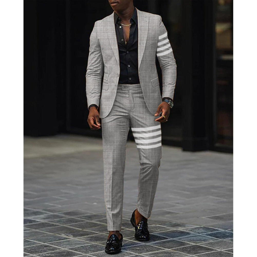 SpringAutumn Printed TwoPiece Men's Casual Slim Fit Suit Set