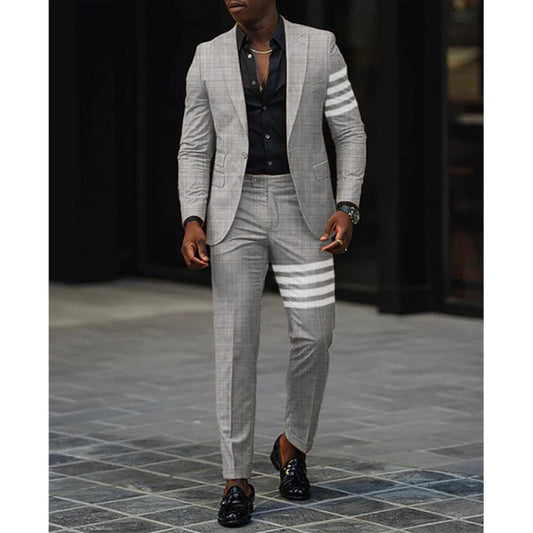 SpringAutumn Printed TwoPiece Men's Casual Slim Fit Suit Set