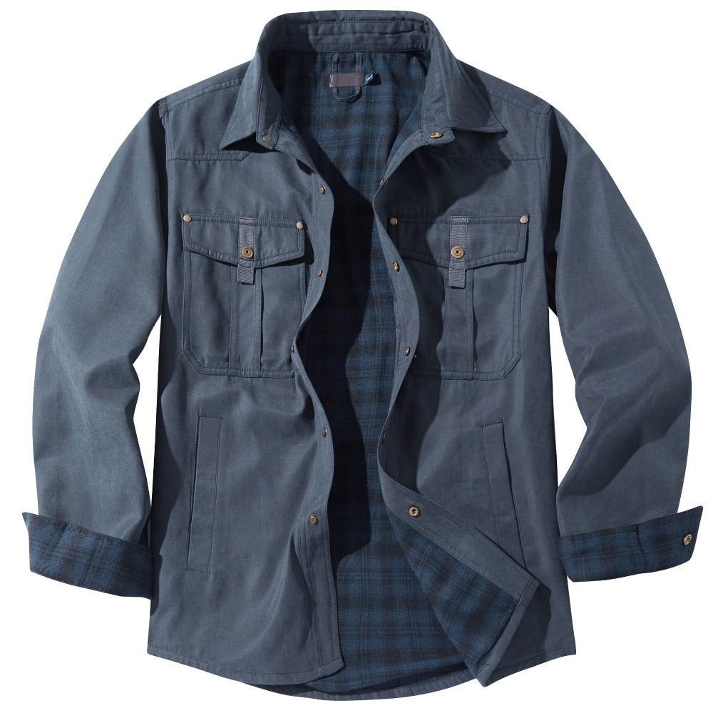 US-Size Men's Oversized Plaid Flannel Retro Western Jacket