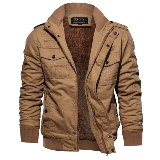 New Men's Military-Style Fleece-Lined Workwear Jacket Oversized Trendy Coat