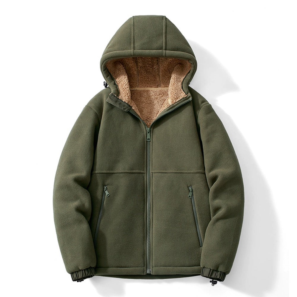 Men's Fleece Jacket New Heavyweight Casual Sherpa-Lined Warm Zip-Up Hoodie