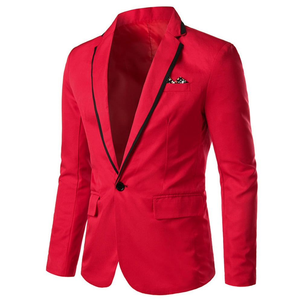 New Solid Color with Collar Contrast Trim Men's Slim Fit Blazer
