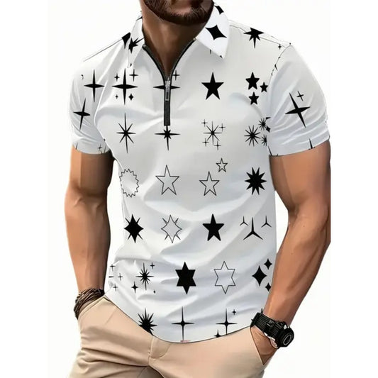 Summer New Men's Casual Versatile Lightweight Fashion Zipper Polo Shirt