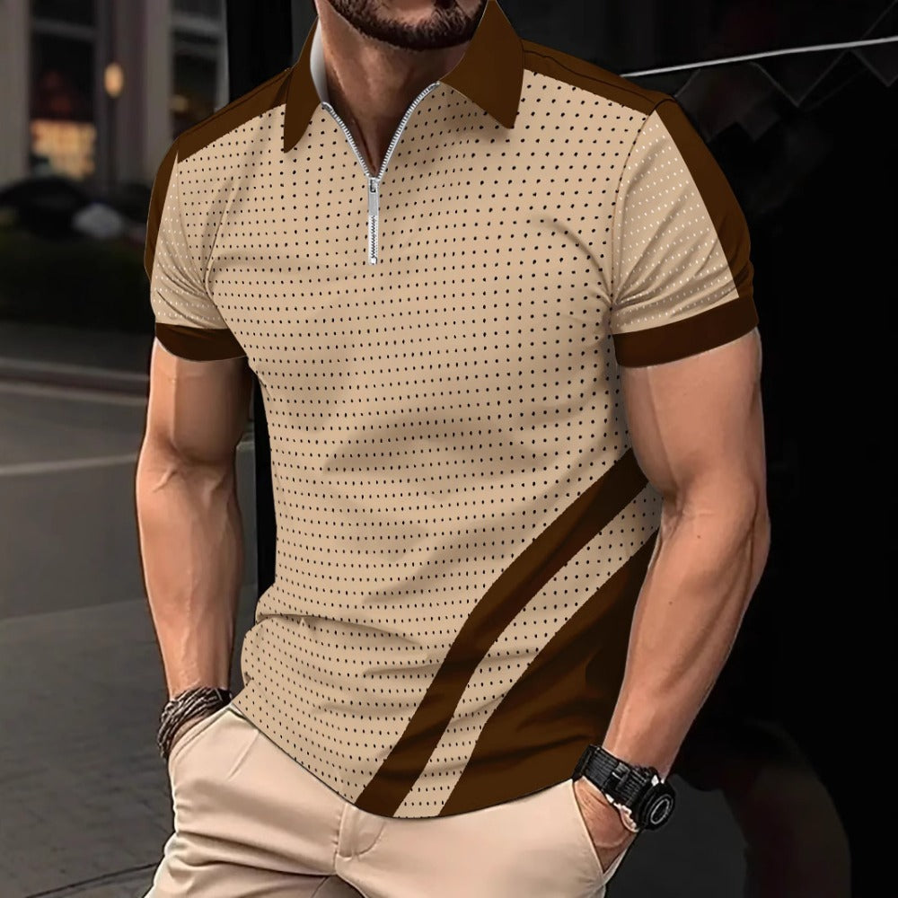 Summer Fashion 3D Print Breathable Quick-Dry Color-Block Men's Polo Shirt Sport Polo Shirt