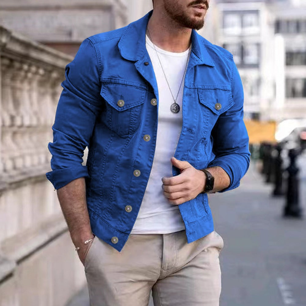Men's Stylish Slim-Fit Casual Jacket Multi-Pocket Button-Up Workwear Coat