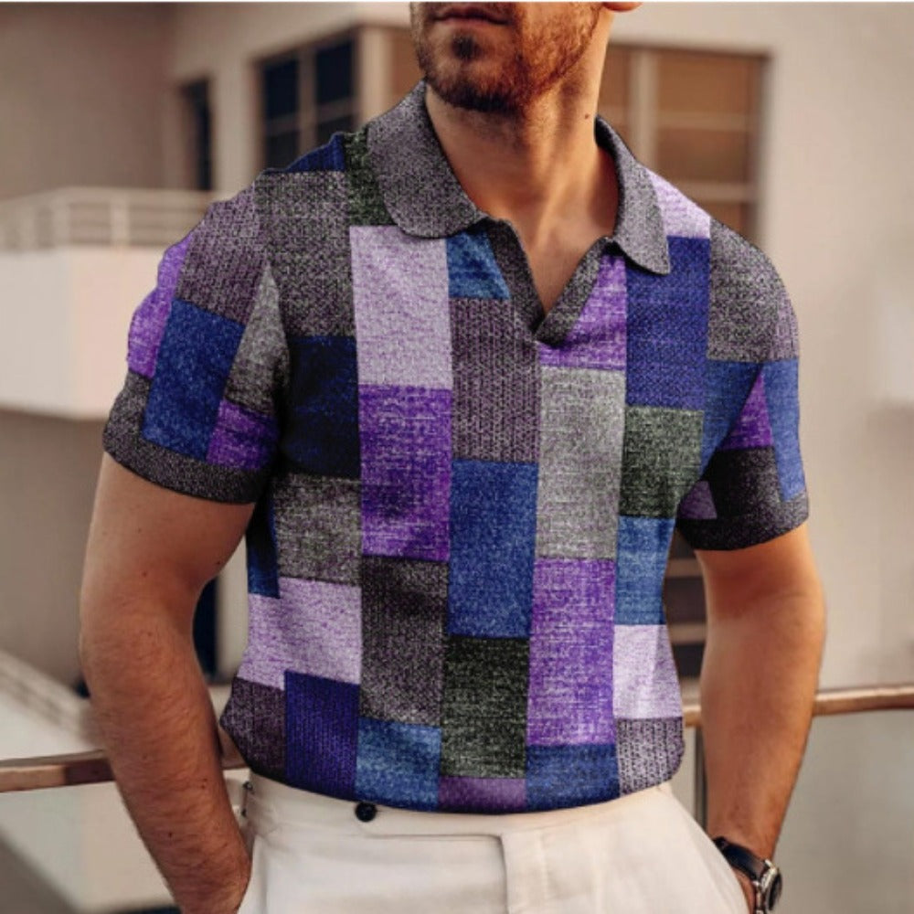 Summer New Men's Wear 3D Digital Print Office Youth Men's Zipper Casual Polo Shirt