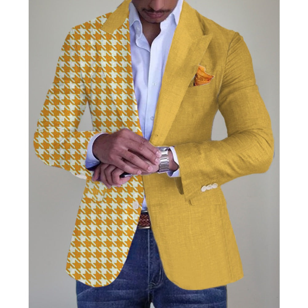 SingleBreasted TwoButton Checkered Blazer  Men's Slim Fit Casual Suit