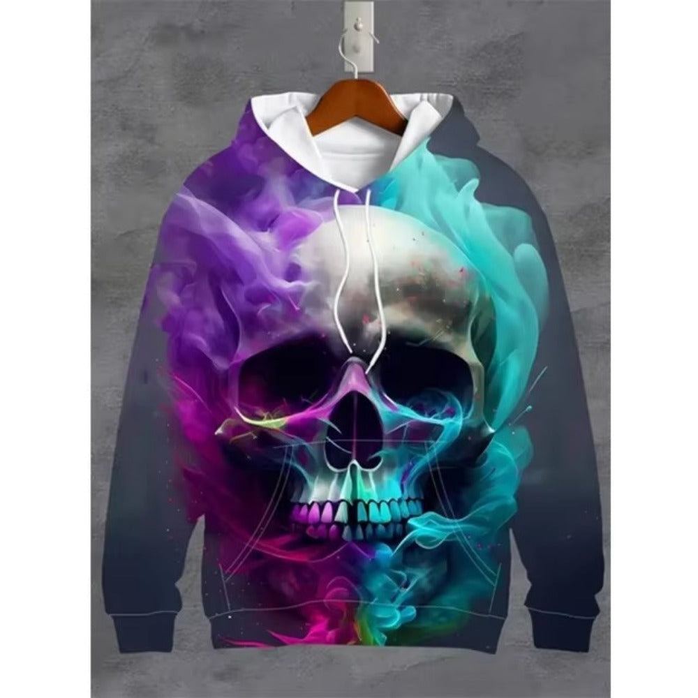 Vintage Men's Sweatshirt 3D Digital Print Skull Design Casual Hoodie