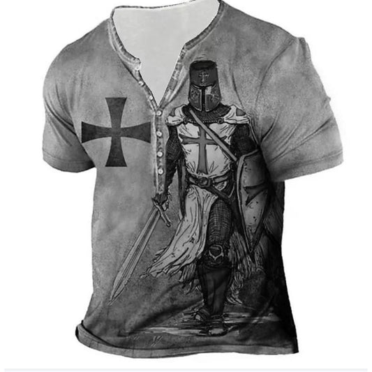 Summer New Men's 3D Digital Print Seven-Button V-Neck Short-Sleeve T-Shirt
