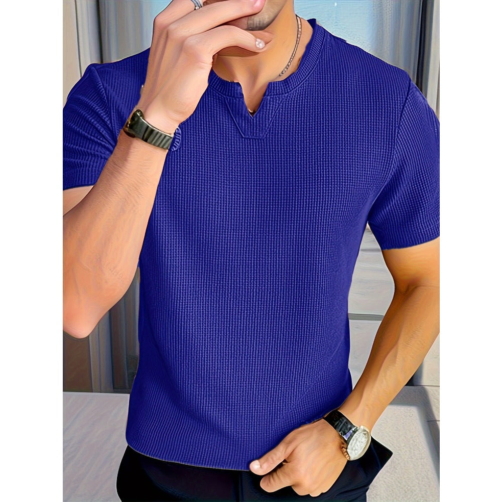 Waffle Knit Men's Summer Breathable Short-Sleeve Knit Shirt