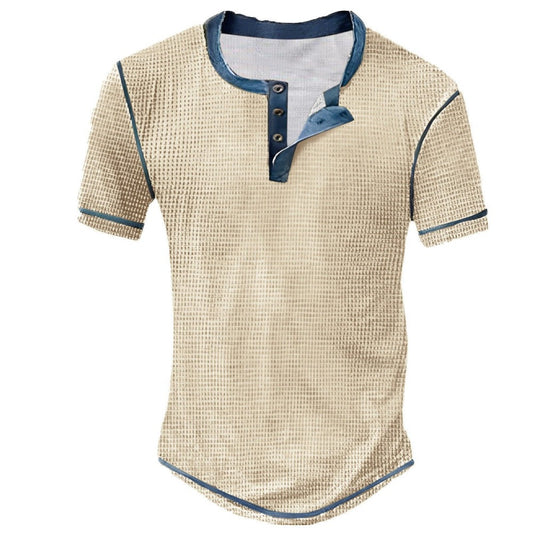 Semi-Button Digital Print Slim Fit Henley Neck Men's Top