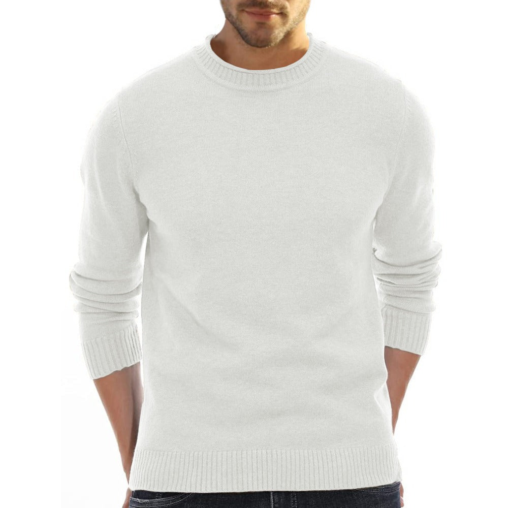 New Season Men’s Solid Color Round Neck Casual Base Layer Sweater