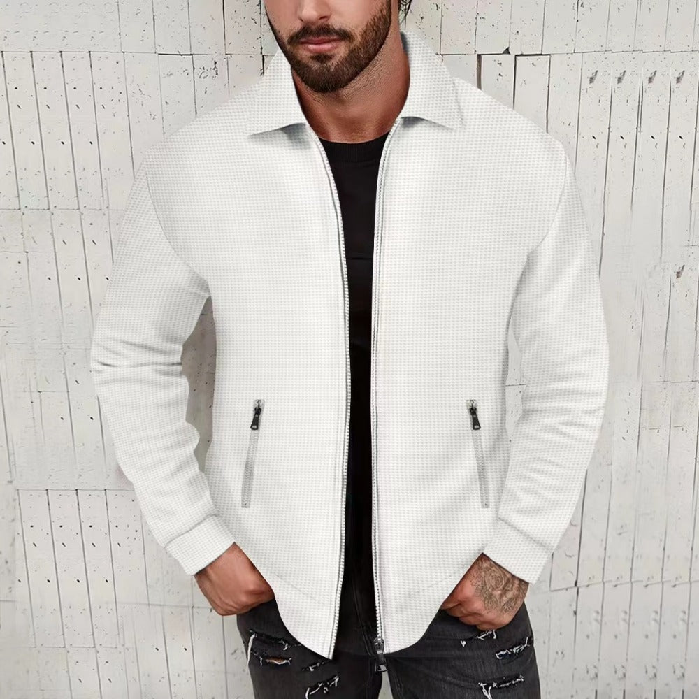 Men’s Waffle Knit Zip-Up Jacket – Casual Streetwear Lightweight Outerwear
