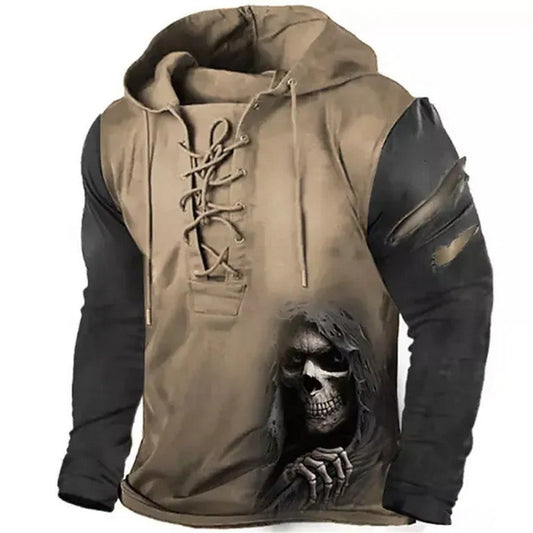 New Oversized 3D Skeleton Print Loose Hoodie with Drawstrings Long-Sleeve Sweatshirt