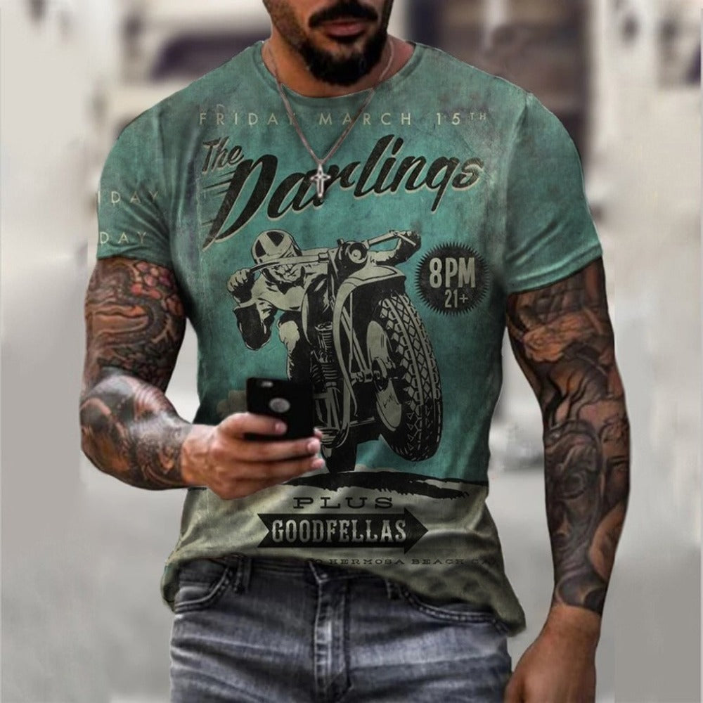 Red-Eye Wolf 3D Print Men's Streetwear Round-Neck Tee