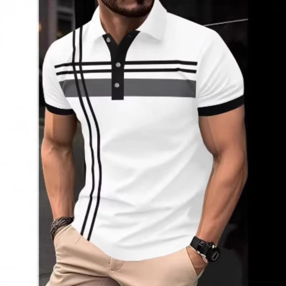 Fashion 3D Print Color Stripe Men's Polo Shirt Pattern Short Sleeve Sport Casual Fashion Turn-Down Collar Top Short Sleeve