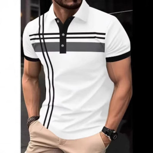 Fashion 3D Print Color Stripe Men's Polo Shirt Pattern Short Sleeve Sport Casual Fashion Turn-Down Collar Top Short Sleeve