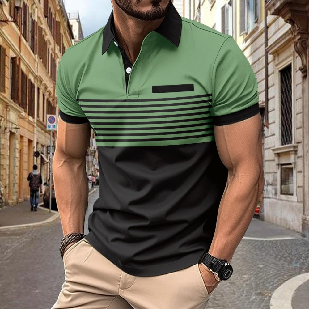 3D Minimalist Print Button Short Sleeve Polo Shirt Pullover Top Summer New Men's Fashion Versatile Casual