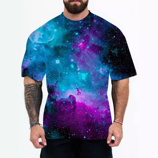 Street Style Men's Sportswear 3D Digital Print Loose Short-Sleeve Tee
