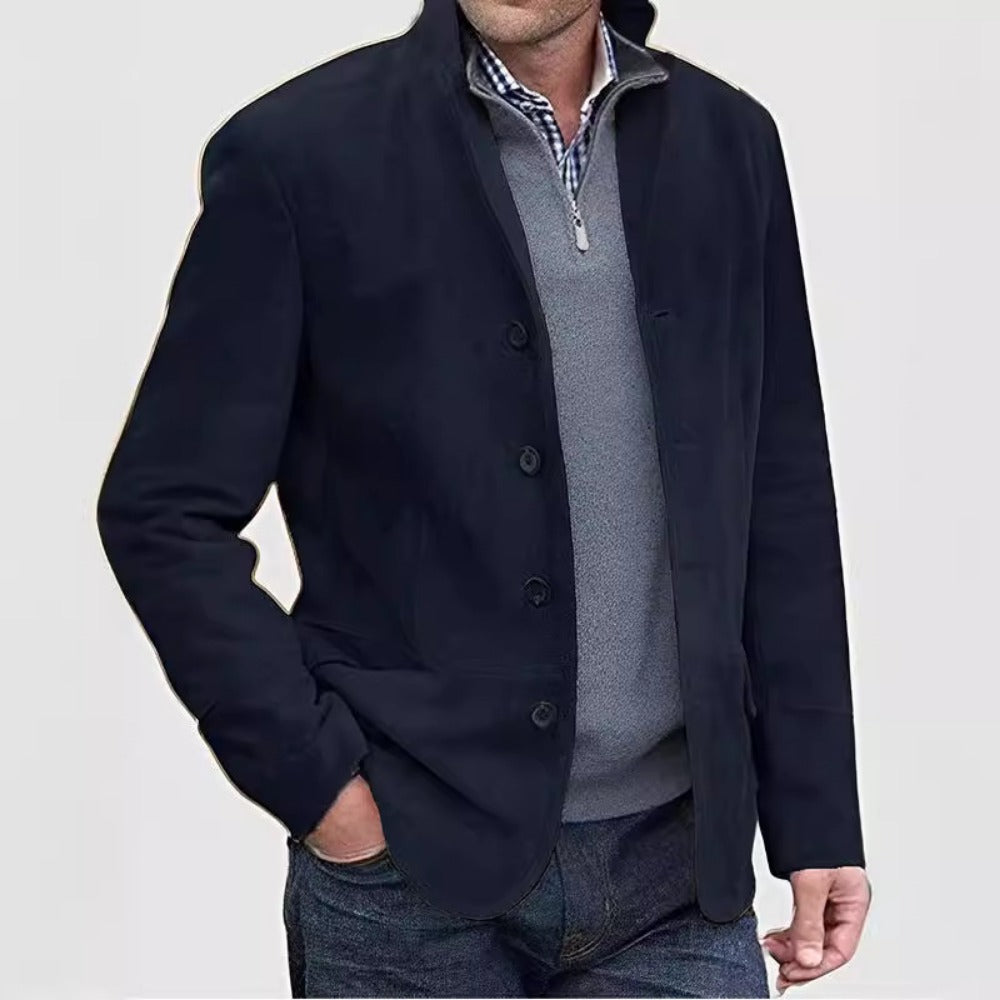 Minimalist Vintage Men's Long Sleeve Solid Notch Lapel Casual Blazer (Pink)