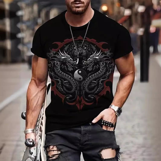 Spring/Summer Men's Creative Graphic Long-Sleeve Round-Neck Casual Tee