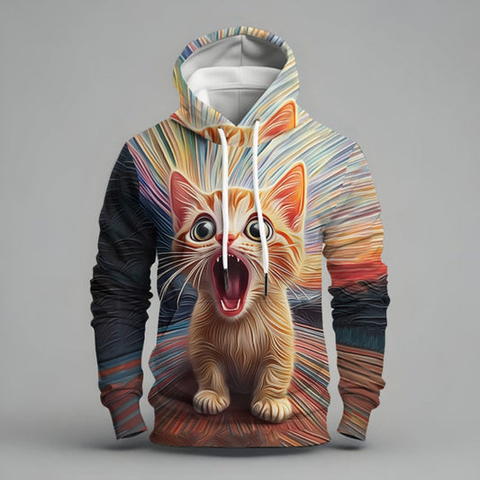 Spring 3D Animal Digital Print Hoodie Men's Trendy Loose Casual Top