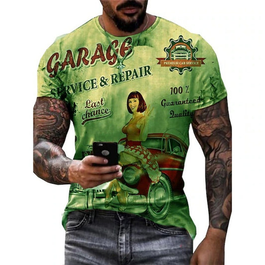 Summer Stunt Bicycle Graphic Print Men's Stretch Mesh Loose Tee