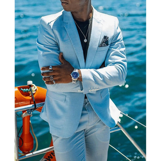 Checkered Digital Print TwoPiece OneButton Men's Suit Set