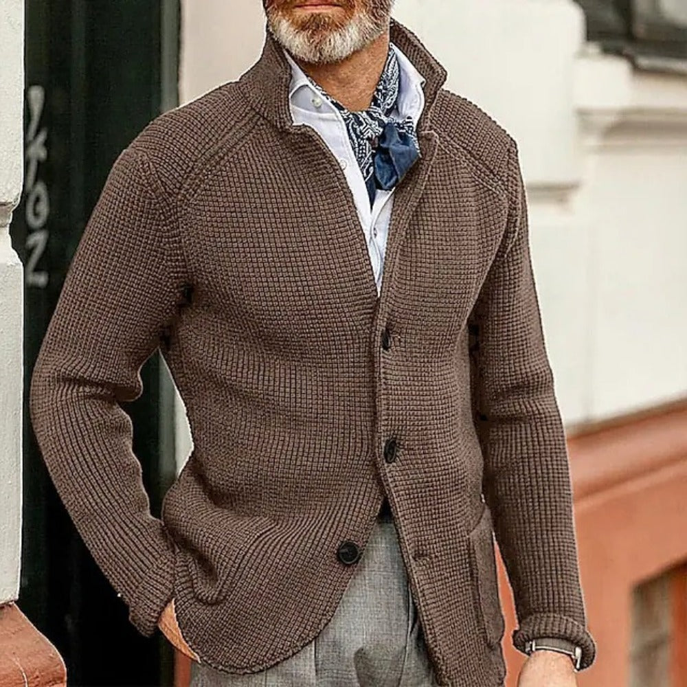 New Men's Solid Color Knit Long-Sleeve Casual Jacket
