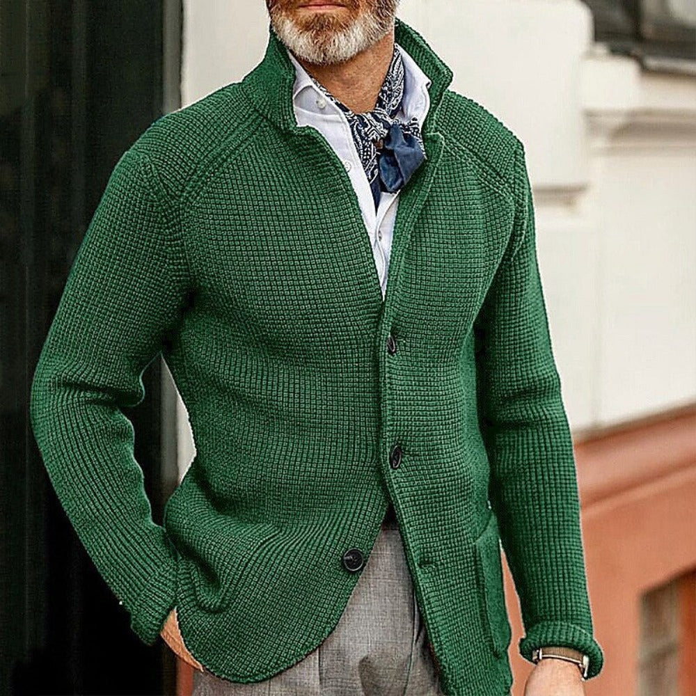 New Men's Solid Color Knit Long-Sleeve Casual Jacket