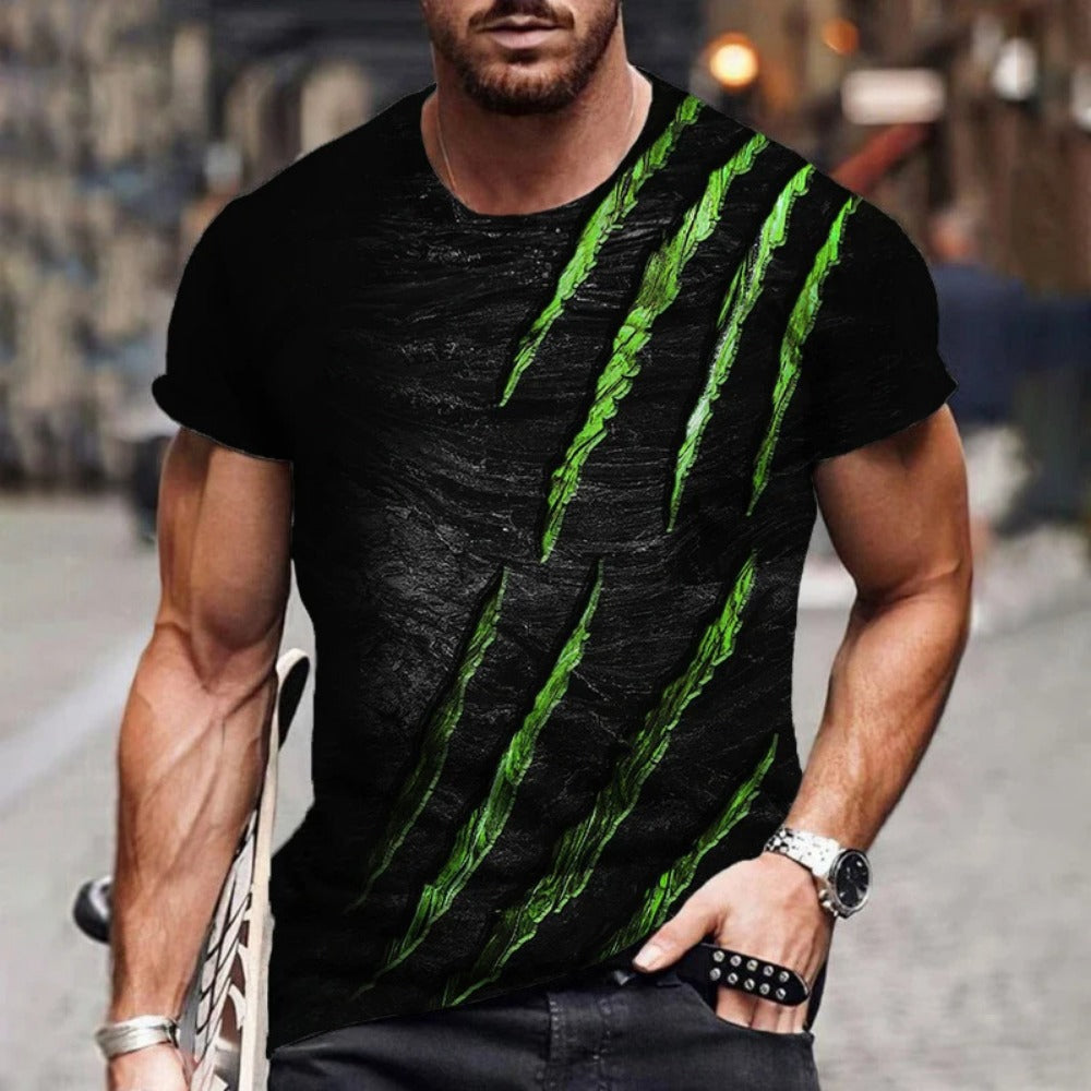 European Style Claw Mark 3D Print Loose Fit Round-Neck Men's Tee