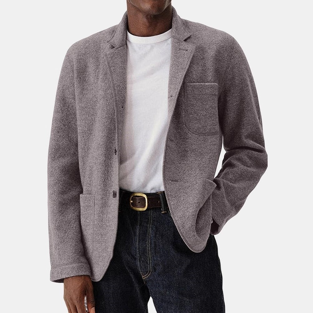 New Men's Solid Color Trendy Wool Blend Jacket
