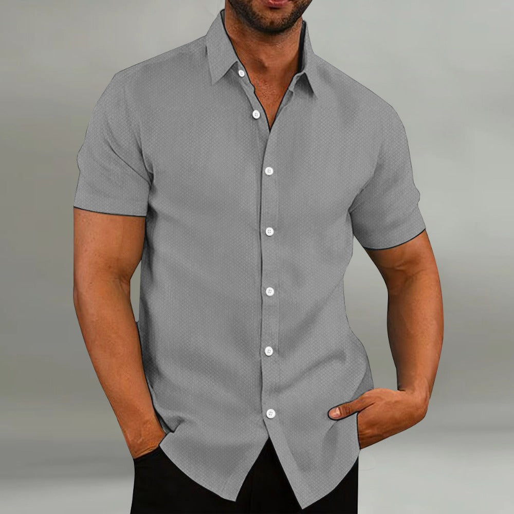 Summer Fashion Men's Shirt Casual Breathable Flip Collar Solid Color Short Sleeve
