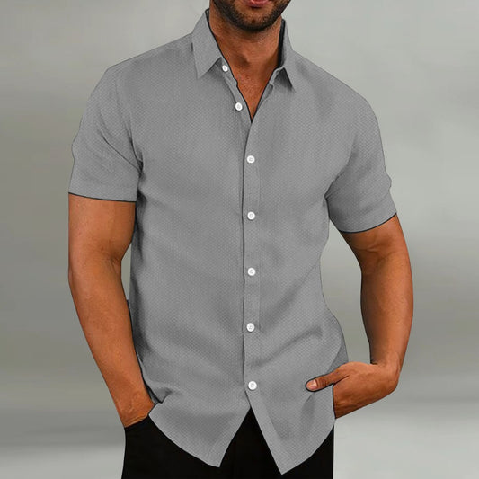 Summer Fashion Men's Shirt Casual Breathable Flip Collar Solid Color Short Sleeve
