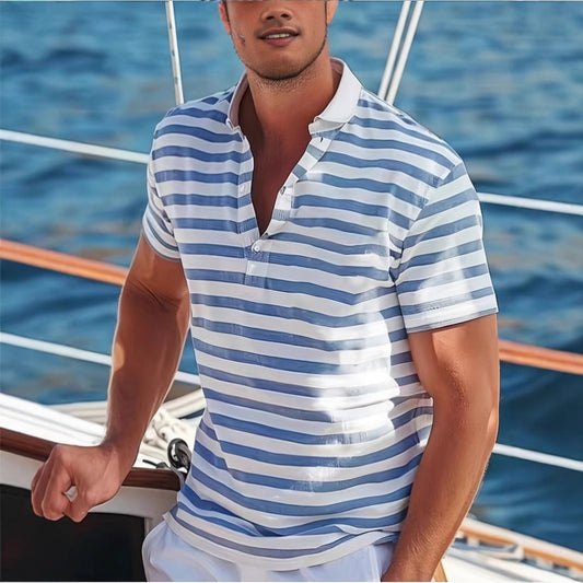 Summer Polo Shirt Stripe Men's Sport Print