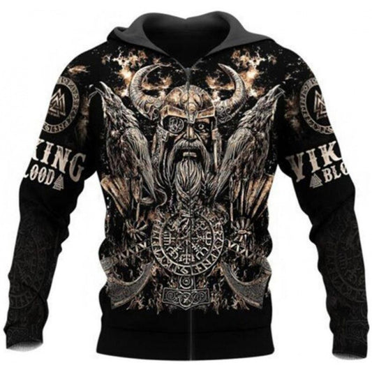 New Viking Norse Myth 3D Print Zip-Up Hoodie Men's Loose Fit Jacket