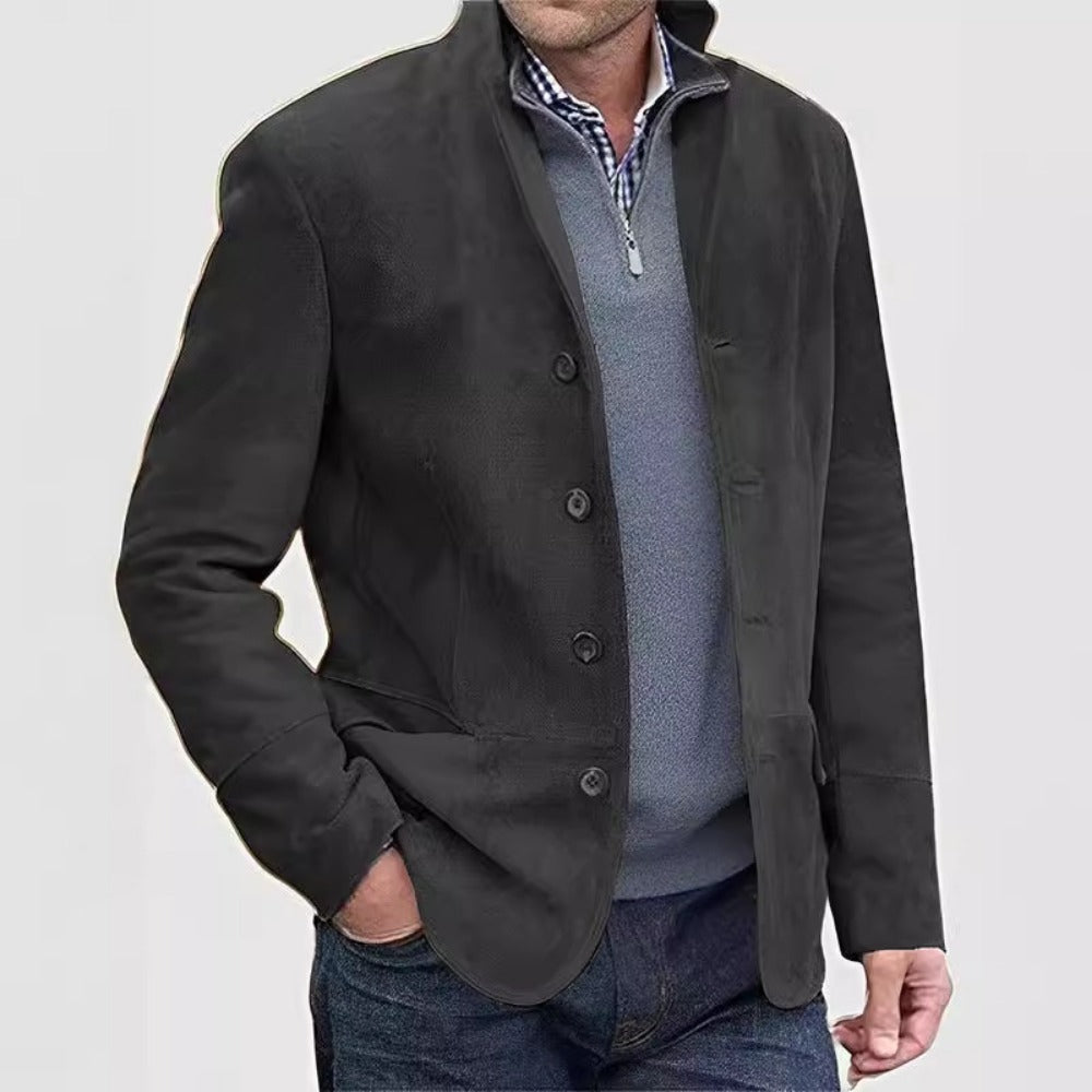 Minimalist Vintage Men's Long Sleeve Solid Notch Lapel Casual Blazer (Pink)